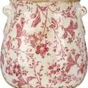 Ceramic Scroll Planter 6.5 Inch Chinoiserie Floral Vase with Drainage Holes Vintage Flower Vase Flower Pot Rustic Ceramic Pots for Indoor Plants Garden Home Bookshelf Decor(Retro Pink)