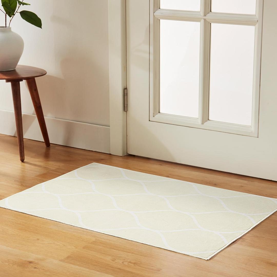 Amazon Basics Thin Indoor Area Rug, Geometric Printed Washable Home Decor Carpet for Living Room Bedroom, 2' W  3' L, Beige Geometric