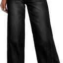 SIDEFEEL Women's Wide Leg Jeans High Waisted Stretchy Raw Hem Denim Pants Black L