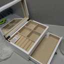 Meangood Jewelry Box Organizer for Women, 2 Layer Large Jewelry Storage Case, Rustic Wooden Jewelry Box with Mirror & Ring Tray for Necklace Earring Bracelets Rings, Vintage Style (White)
