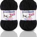 2 * 100g/3.5oz Fluffy Chenille Yarn for Crocheting, Chunky Velvet Yarn for Crochet Amigurumi, Used for Making Baby Yarns Blanket, Clothes, Pattern Knitting Creations (Black)