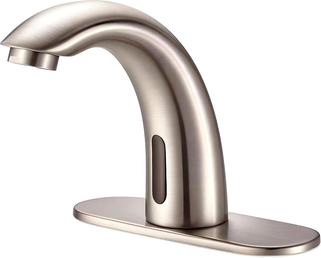 Touchless Bathroom Sink Faucet - Automatic Motion Sensor Restroom Toilet Faucet - Battery Operated for Commercial Lavatory, Brushed Nickel