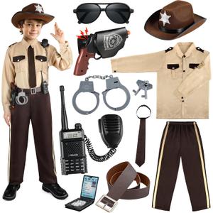 GIFTINBOX Police Costume for Kids, Sheriff Costume for Boys, Kids Sheriff Cowboy Costume with Accessories Halloween Costumes (M(5-7Y))