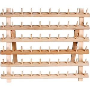 Dritz Wooden Thread Rack – Holds 60 Spools – Wall-Mount or Free-Standing with Pull-Out Legs – Wood Organizer for Sewing, Quilting, & Hair Braiding