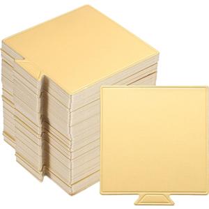 uxcell 100pcs Mini Cake Boards, Mousse Cake Cardboards Square Cake Bases Plates Cupcake Dessert Displays Base Tray for Cupcakes, Pastries, Dessert Base - Grease Proof (Gold) (2.8 x 2.8 inch)