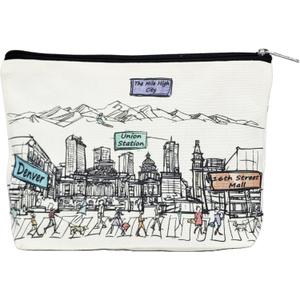 Cities Around the World Artwork Cosmetic Bag Series  Designed in USA, Travel Makeup Bag with Zipper, Souvenir Gift for Women, Artwork Organizer for Purse or Toiletry (Denver)