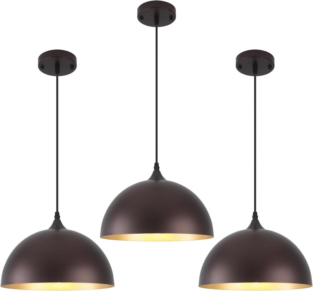 Farmhouse Pendant Light 12 Inch, Modern Pendant Lights Kitchen Island, Adjustable Height Dome Pendant Lights Fixtures for Dining Room Barn,Oil Rubbed Bronze Finish, 3 Pack