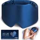 Silk Sleep Mask, Large Size Eye Mask Face Hugging Padded Sleep Blindfold Silk Eye Cover with Adjustable Band for Total Blackout for All Night Sleep (Navy Blue)