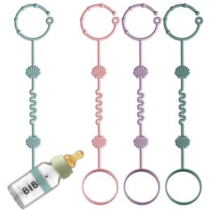 Toy Safety Straps for Baby, Pack of 4 Adjustable Stretchable Sippy Cup Straps, Sippy Bottles or Pacifier to Stroller, Highchair, Car Seat, Hanging Basket (Color 1)