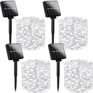 Brightever Solar Powered String Lights Outdoor Waterproof, 4-Pack Total 160FT 400 LED Solar Twinkle Lights with 8 Lighting Modes, Solar Fairy Lights for Fence, Balcony (Daylight White)