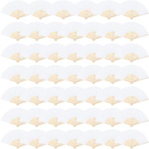 Aneco 48 Pieces Handheld Paper Fans Paper Folding Fans with Bamboos for Wedding Gift, Party, Home, DIY, White
