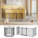 AGESISI Freestanding Dog Gates with Door Walk Through, Extra Wide Doggy Door 150" W x 29" H Pet Gate Safty 6 Panels Dog Fence for Stairs, Doorways