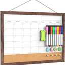 Calendar Whiteboard for Wall, 17x13 Inches White Board Calendar Dry Erase, Small Magnetic White Board with Wood Frame, Hanging Dry Erase Board for Kitchen Home Office School Planner (Brown)