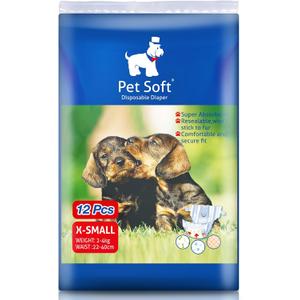 Pet Soft Dog Diapers Female - Disposable Puppy Diapers, Cat Diaper 12pcs XSmall