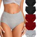 Annenmy Women's High Waist Cotton Underwear Full Coverage Briefs Stretch Soft Comfy Ladies Panties Postpartum Briefs 5 Pack 3XL Multicolor