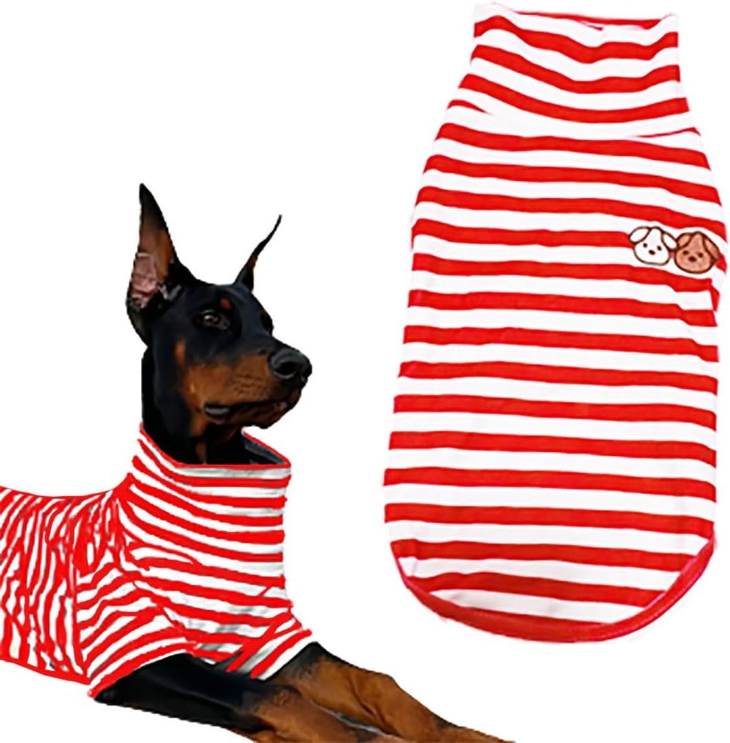 Turtleneck Dog Shirt Cute Doggie Embroidery Super Soft Dog Sweatshirt Stretchy Striped Puppy Pullover for Cats Small Medium Large Dogs (Red Striped, XX-Large)