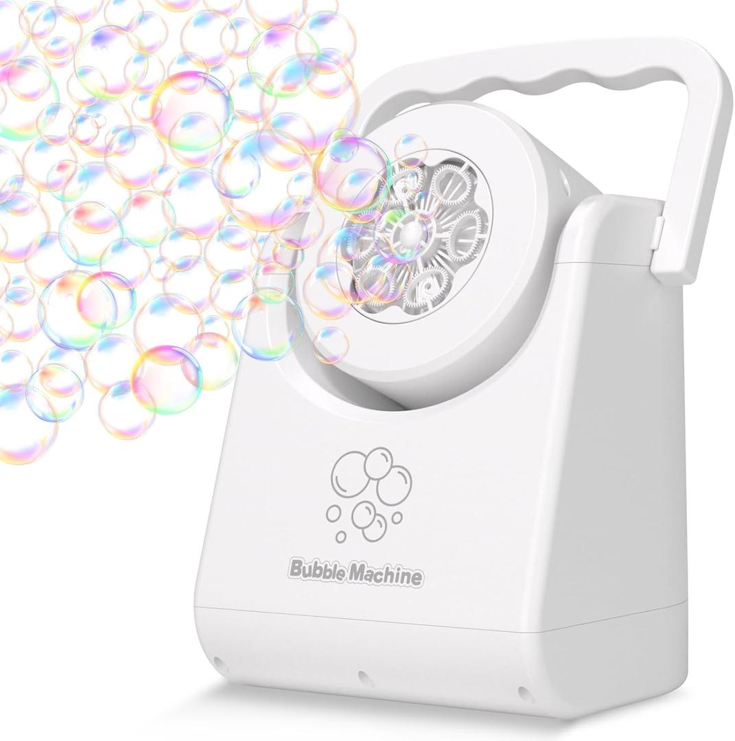 IFLOVE Bubble Machine for Kids 3+-Automatic Bubble Blower with Adjustable Angle,5000+ Bubbles Per Minute,Portable Bubble Maker Toy for Boys Girls,Outdoor Party Wedding Easter Birthday Gifts (White 01)