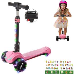 3 Wheel Electric Scooter for Kids Ages 3+, LCD Display, Colorful Lights, Reliable Thumb Throttle, 3 Adjustable Height, 5Mph Safe Speed and Long Range, Foldable Kids Electric Scooter (Pink-02)