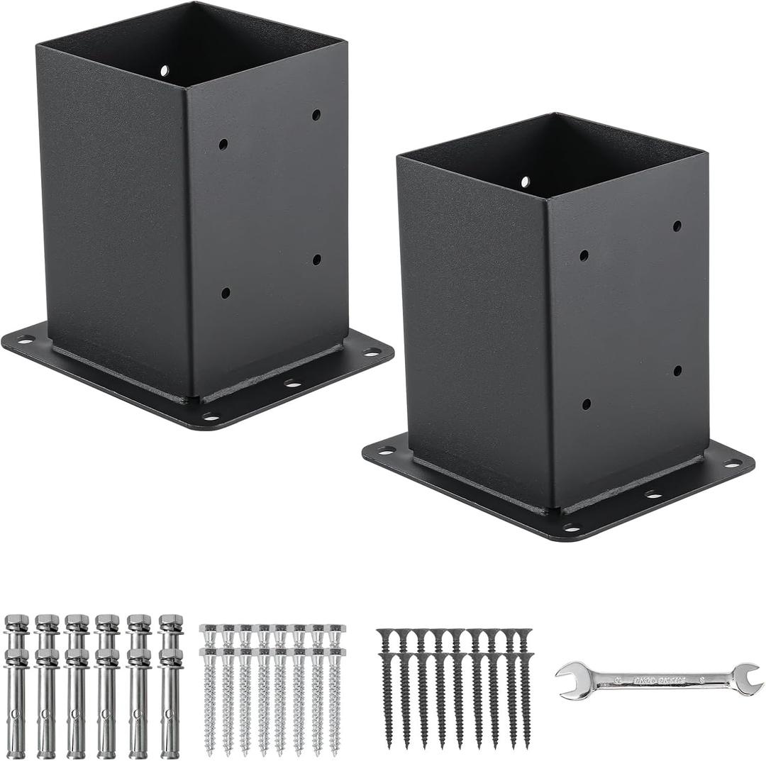 AXWHYS 4x4 Post Base 6 Pcs, (Inner Size 3.5"x3.5") Post Anchors, 13GA Thick Solid Steel & Black Powder Coated, Deck Post Brackets Support Deck Base Plate Pergola Brackets Fence Kit Mailbox Mount