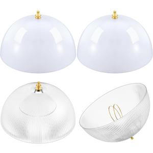 Marsui 4 Pcs Clip-on Dome Shade for A-type Bulb Round Light Cover 7 5/8" Diameter x 4 1/10" Height Lamp Shades Location Fixtures for Home Indoor White Finish (Classic and Pattern,Gold Clip)