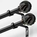Oneach 2 Pack Black Curtain Rods for Windows 72 to 144 Inch, 7/8" Adjustable Heavy Duty Decorative Drapery Rods with Round Netted Texture Finials (36 to 150 Inch)