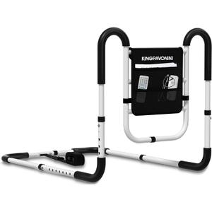 KingPavonini Bed Rails for Elderly Adults Safety ASTM-Approved, 2026 Upgrade Ergonomic Dual U-Handles & 4-Bar Reinforced Anti-Tip, 400lb Bed Rails for Seniors with Storage Bag, Tool-Free, Model BM07