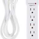 Amazon Basics Surge Protector Power Strip, 6-Outlet, 790 Joules, LED Indicator, 6ft Extension Cord, White (1 Pack)