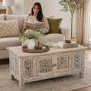 Hand-Carved Wooden Coffee Table – 36x18” Rectangular Mango Wood, Cafe Table 36x18"