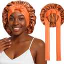 3PCS Silk Sleep Bonnet for Women, Large Satin Hair Caps with Elastic Band for Curly Hair and Frizz Control (Color-3 Orange)