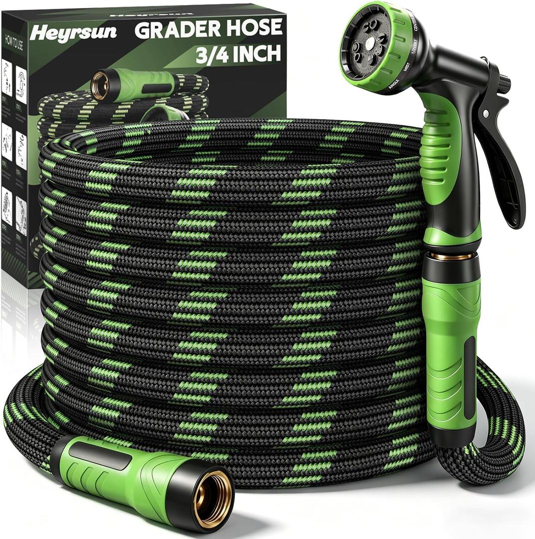 NON-EXPANDABLE Garden Hose 25 FT, Heavy Duty Steel Metal Flexible Water Hose with 10-Function Spray Nozzle, Durable Fabric Skin, No Kinks & Leak-Proof with Upgraded Handle
