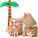 10 Pcs Inflatable Palm Tree Set Giant Blow up Palm Tree Fake Wooden Boxes Natural Fishing Net Luau Party Decorations Hawaiian Tropical Birthday Party Decorations for Beach Ocean Jungle Decor