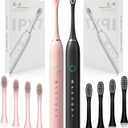 SENWEN 2 Pack Rechargeable Electric Toothbrushes for Adults and Kids, Whitening Tooth Brush with 8 Brush Heads, 6 Cleaning Modes and Smart Timer, Waterproof Cleaning Toothbrushes, BP, Black&white