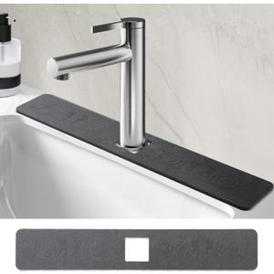 Sink Splash Guard Stone PNLLDDCN Non-Slip Diatom Mud Behind Faucet Mat For Kitchen Counter & Draining Mat Instant Drying Tray Stone For Bathroom Counter[Dark Gray, 24" X 4"] (1)