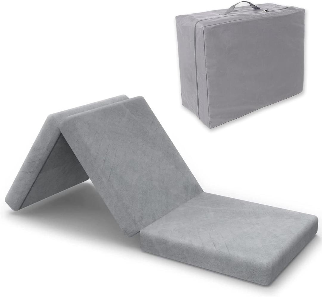 SINWEEK 3.8" Single Memory Foam Folding Topper with Storage Bag - Foldable Trifold Floor Mat Topper, CertiPUR-US Certified Guest Sleeping Pad, Machine Washable Cover (S (25 x 75 Inch))