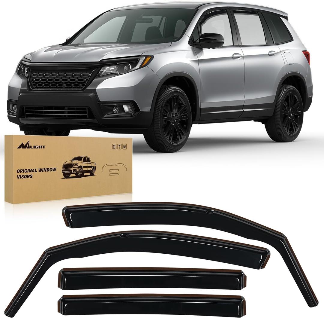 Nilight in-Channel Rain Guards for Honda Passport 2019 2020 2021 2022 2023 2024 2025, Vent Window Visors, Original Window Deflectors-4PCS (Honda Passport 2019-2025)
