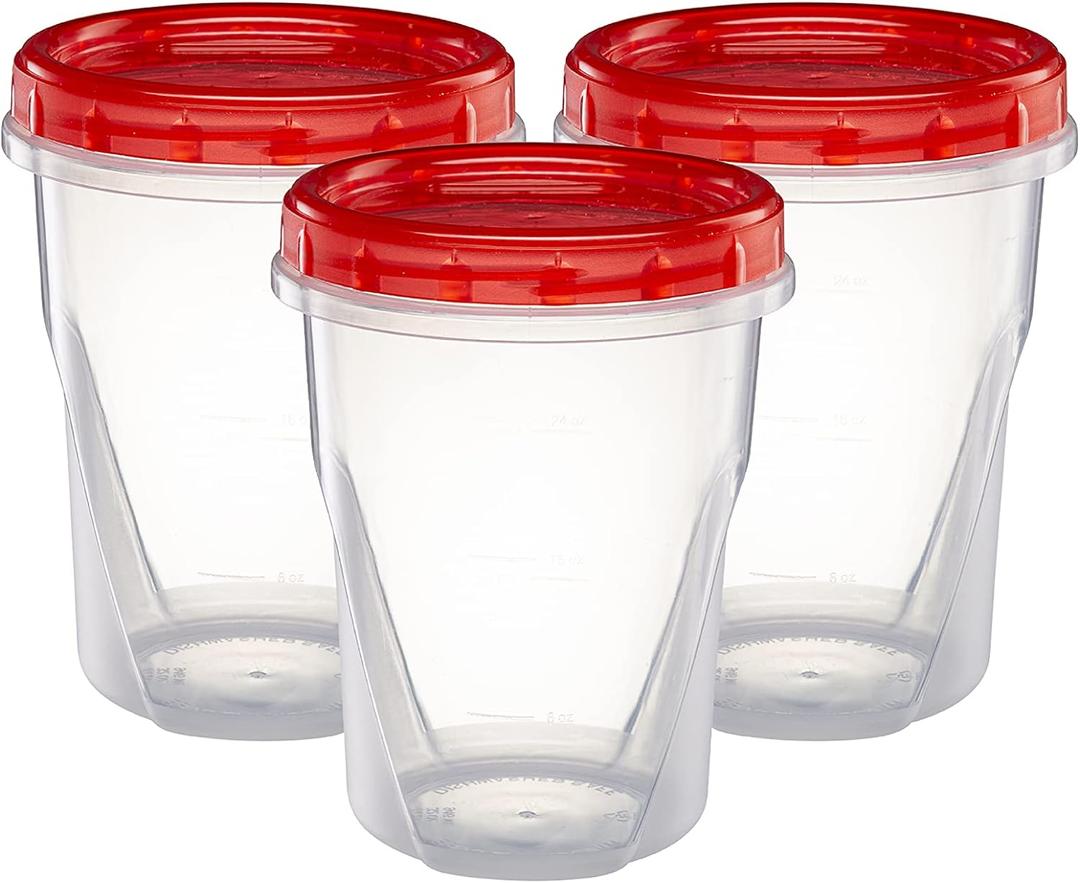 ELEGANT DISPOSABLES (32 Ounce 10 Pack) Twist cap Containers Clear Bottom With Red Top Screw on Lids Twist Top Food Storage Freezer Containers