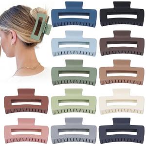 Hair Clip - Claw, 4.1 Inch Extra Large for Thick, Long, Curly Hair, 12 Pcs, 12 Rubber Paint and Plastic Materials, Non-Slip Design, Women and Girls Hair Accessories - Multicolor