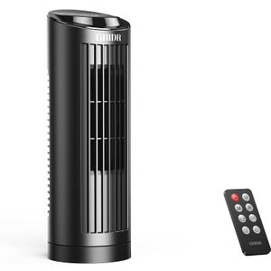 GRIDR Tower Fan Bladeless with 3 Speeds, 4 Mode [AI, Normal, Natural, Sleep], Table Fan 80 Oscillation, Touch Screen + Remote Control, 12H Timer, 13" Desk Fan for Bedroom Home Office Desktop-Black