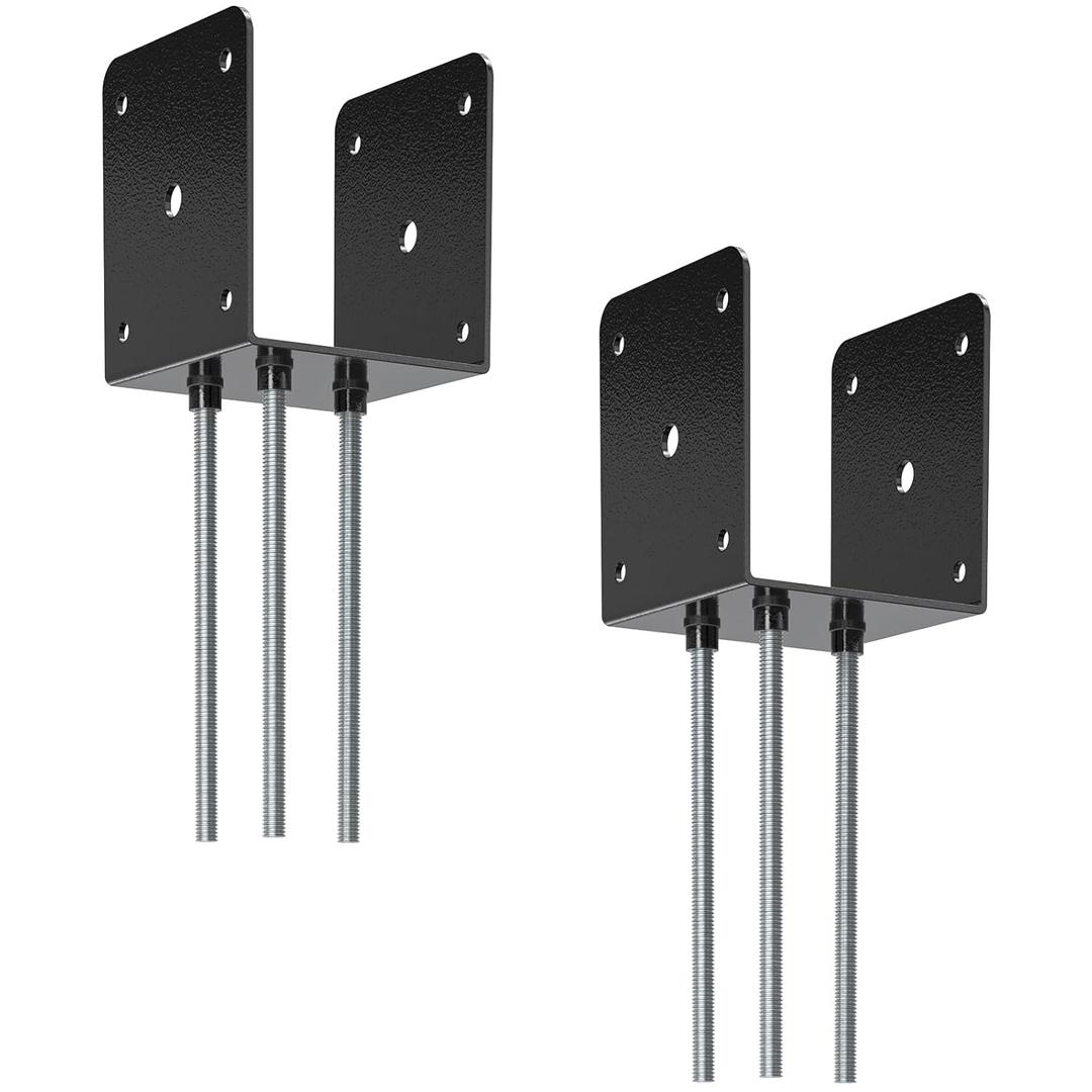 4x4 Concrete Post Base(2 PCS), Deck Post Base Holder Ground Spike for Concrete, Decking Post Brackets with 3 Anchor Rods, Post Base for Pavilion Deck Porch Handrail Railing