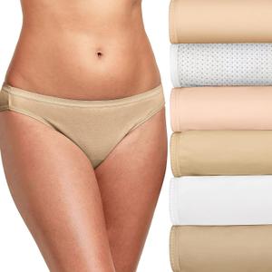 Hanes Women's 6-Pack Breathable Cotton Bikini Panty (8, Soft Taupe, White, Nude, Light Buff, Nude Heather, Sugar Flower Sweet Dot)