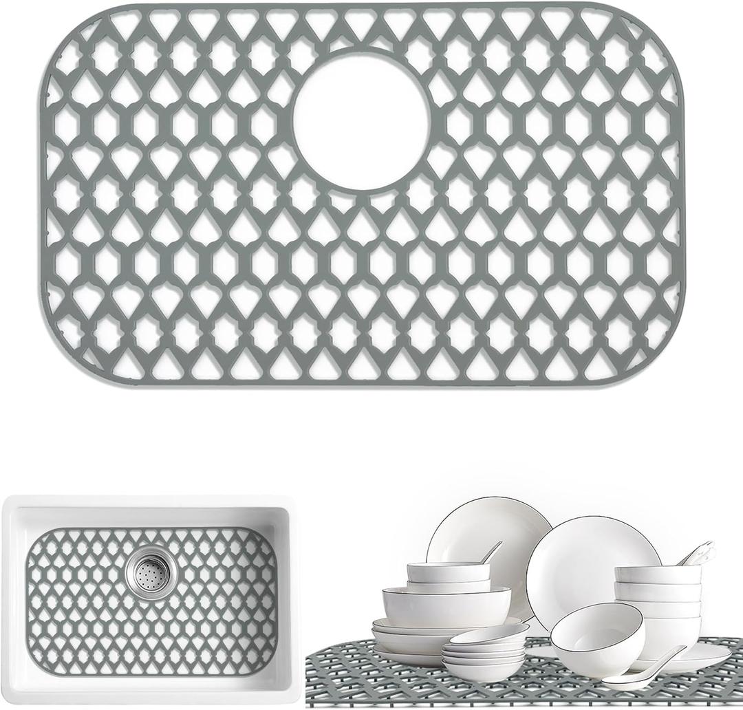 SAMSIER Silicone Sink Protectors Mats (13x11 & 14x12 & 16x12 & 18x16 & 19x14 & 21x16 & 22x13 & 25x16 & 26x14 & 28x14 & 30x16) for Bottom of Kitchen Sink (22x13, Rear Drain)