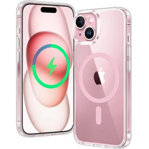 FNTCASE for iPhone 15 Case: for iPhone 14 Case | Support Magnetic Charging Military Grade Drop Protection Anti Yellowing | Rugged Sturdy Shockproof Protective Cell Phone Cover - 6.1 inch (Pink) (for iPhone 15 and iPhone 14 (6.1 inch))
