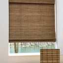Cordless Bamboo Roman Shades w/Valance, 28.5" W × 64" H, Highfield Teak