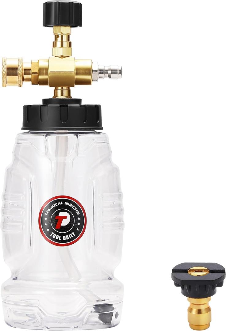 Tool Daily Chemical Injector for Pressure Washer, Adjustable Chemical Injector Bottle with Straw, Black Soap Nozzle, 1/4 Quick Connect, 3600 PSI