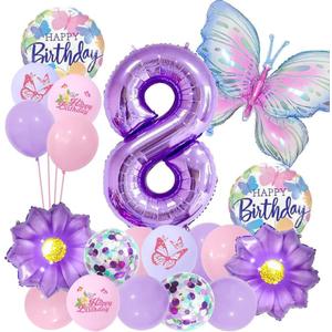 8th Butterfly Birthday Balloon DecorationsButterfly Birthday Decorations for Girls 8th Theme Birthday Party Decoration Supplies (20Pcs purple 8)