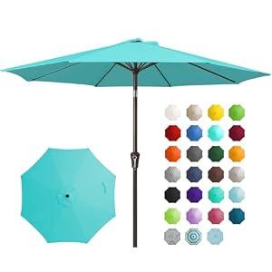 JEAREY 9FT Outdoor Patio Umbrella Outdoor Table Umbrella with Push Button Tilt and Crank, Market Umbrella 8 Sturdy Ribs UV Protection Waterproof for Garden, Deck, Backyard, Pool (Peacock Blue)