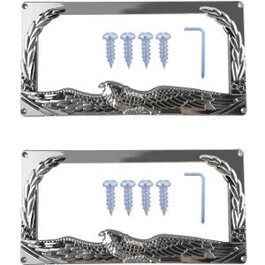 2PCS Car License Plate Frame American Standard License Plate Holder, Car License Plate Covers with Screws & Tools (Eagle, 12.65 * 6.5 * 3.85)