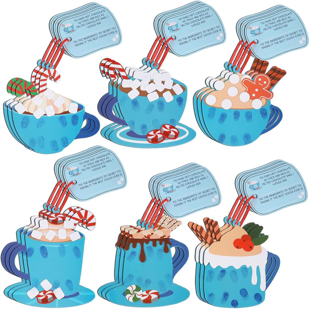 Zhanmai 18 Set Christmas Hot Cocoa Thumbprint Ornament Craft Kits for DIY Winter Xmas Holiday Crafts for Home Decor Activities