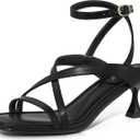 ZURIN Women's Low Kitten Heels Sandals Dressy Strappy Heeled Sandals Open Square Toe Ankle Strap Summer Dress Party Shoes 2.4 Inch (6.5, Black)