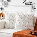 2 x UGASA Halloween Pillow Covers 18x18 Inch Set of 2 Cute Ghosts Throws Pillowcases Embroidery Soft Plush Faux Wool Cushion Cases for Fall Decor Gift Couch Sofa Chair Bedroom, Cream White